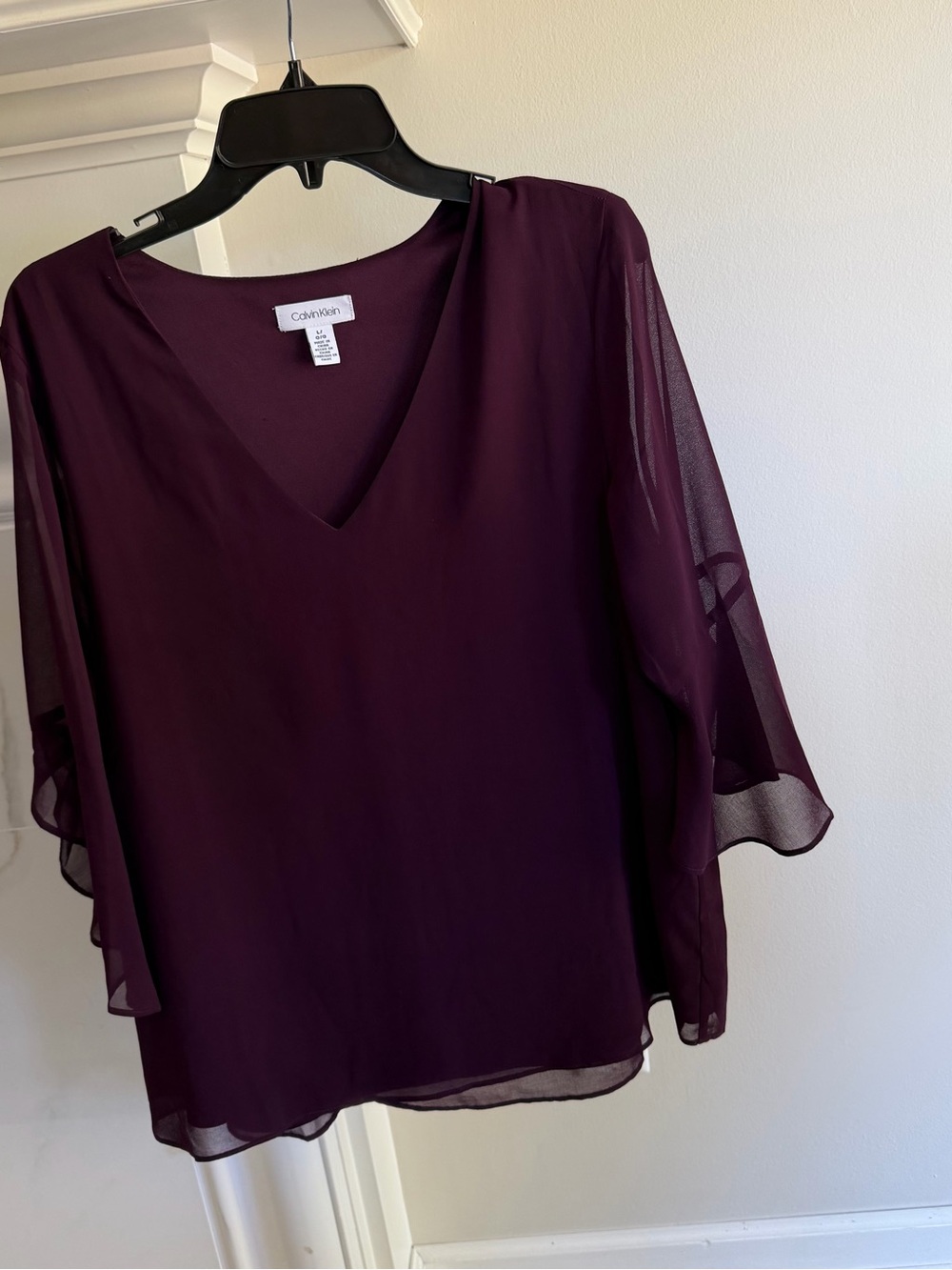 Calvin Klein Deep Plum V-Neck Chiffon Blouse
